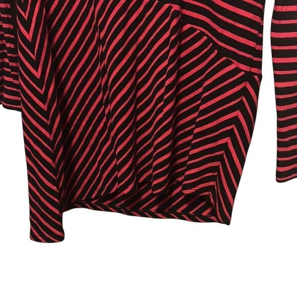 Chicos Red & Black Striped Knit Top Funnel Neck Long Sleeve - Picture 2 of 6